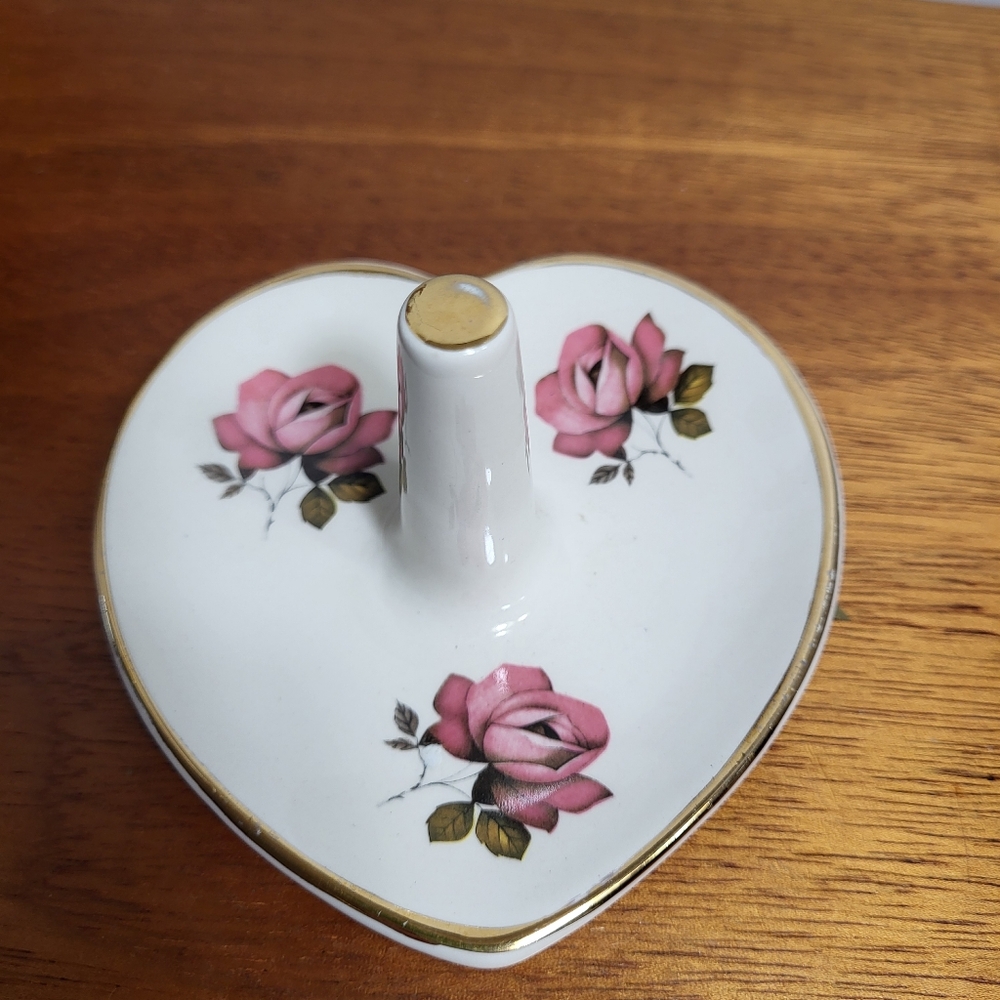Vintage Lord Nelson England Ceramic Roses Ring Holder Dish Heart Shape